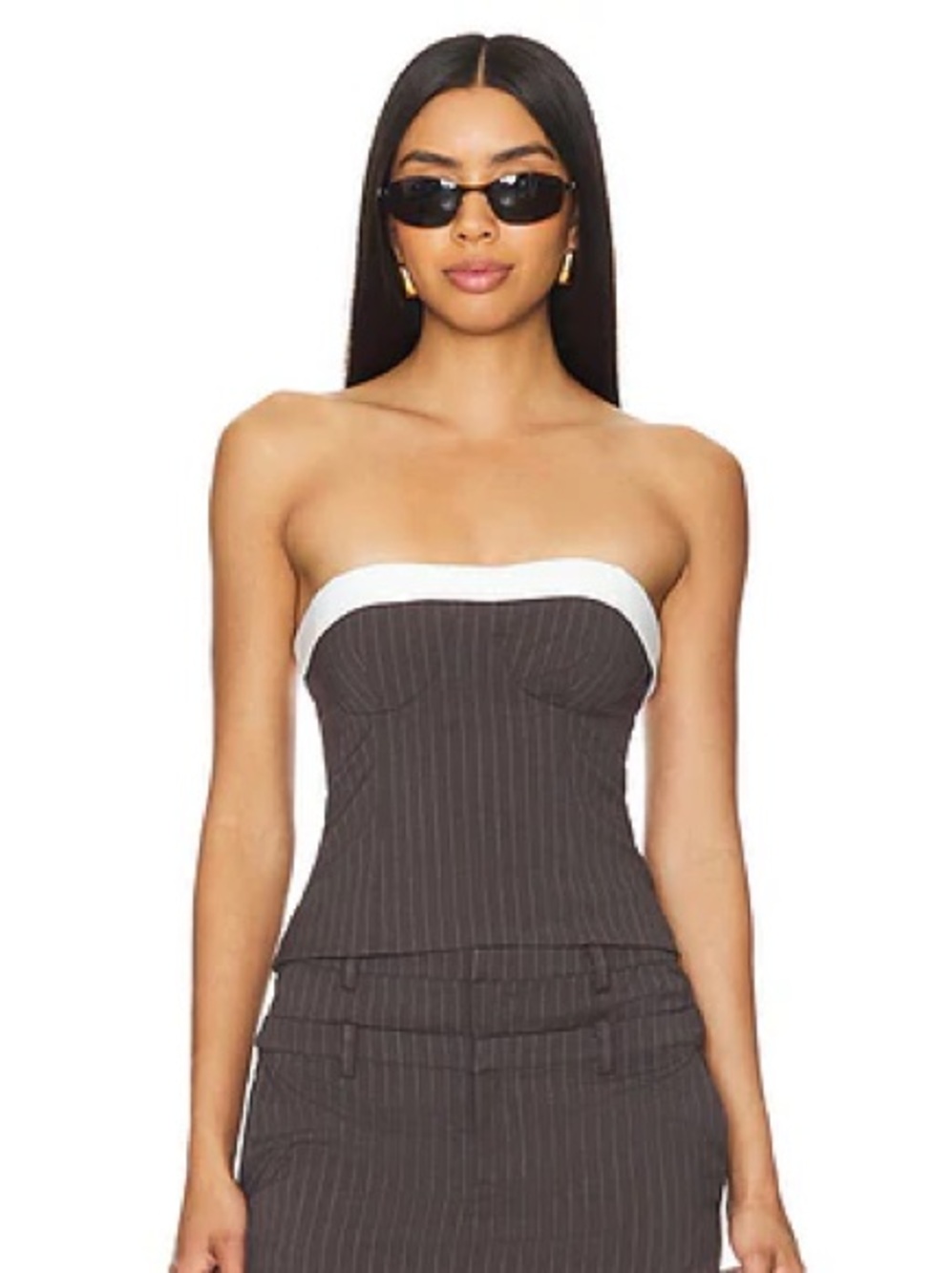 Lovers + Friends Ashley Top Grey Pinstripe Strapless Corset XS NWT